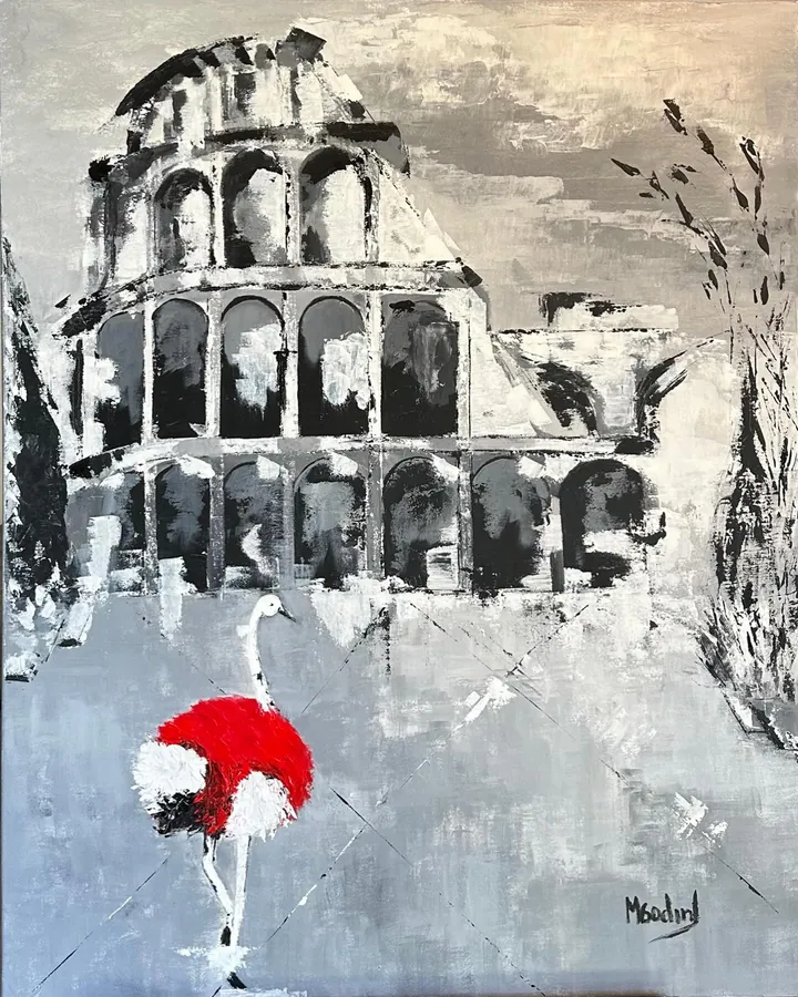 Figura improvável pelo mundo, Roma, Acrílico sobre tela · 80 × 100 cm